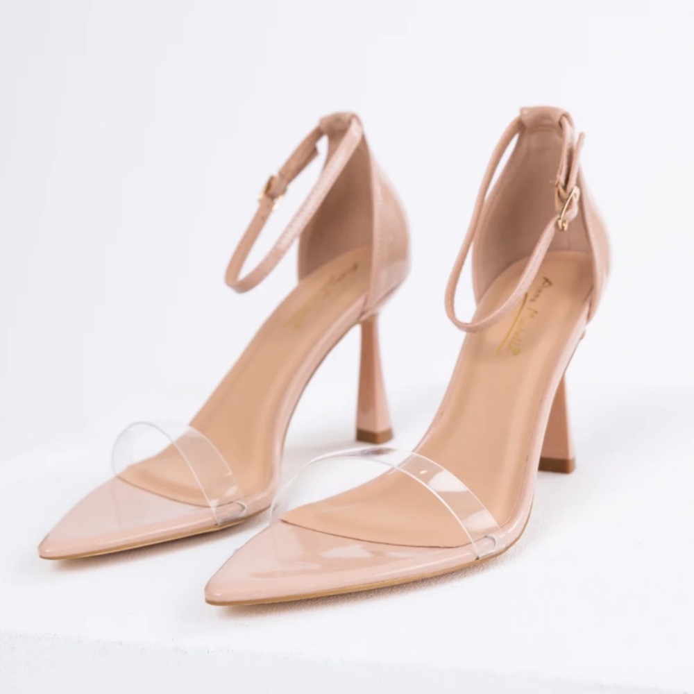 Elegant Peachy Tan Clear Toe Ankle Strap Heels